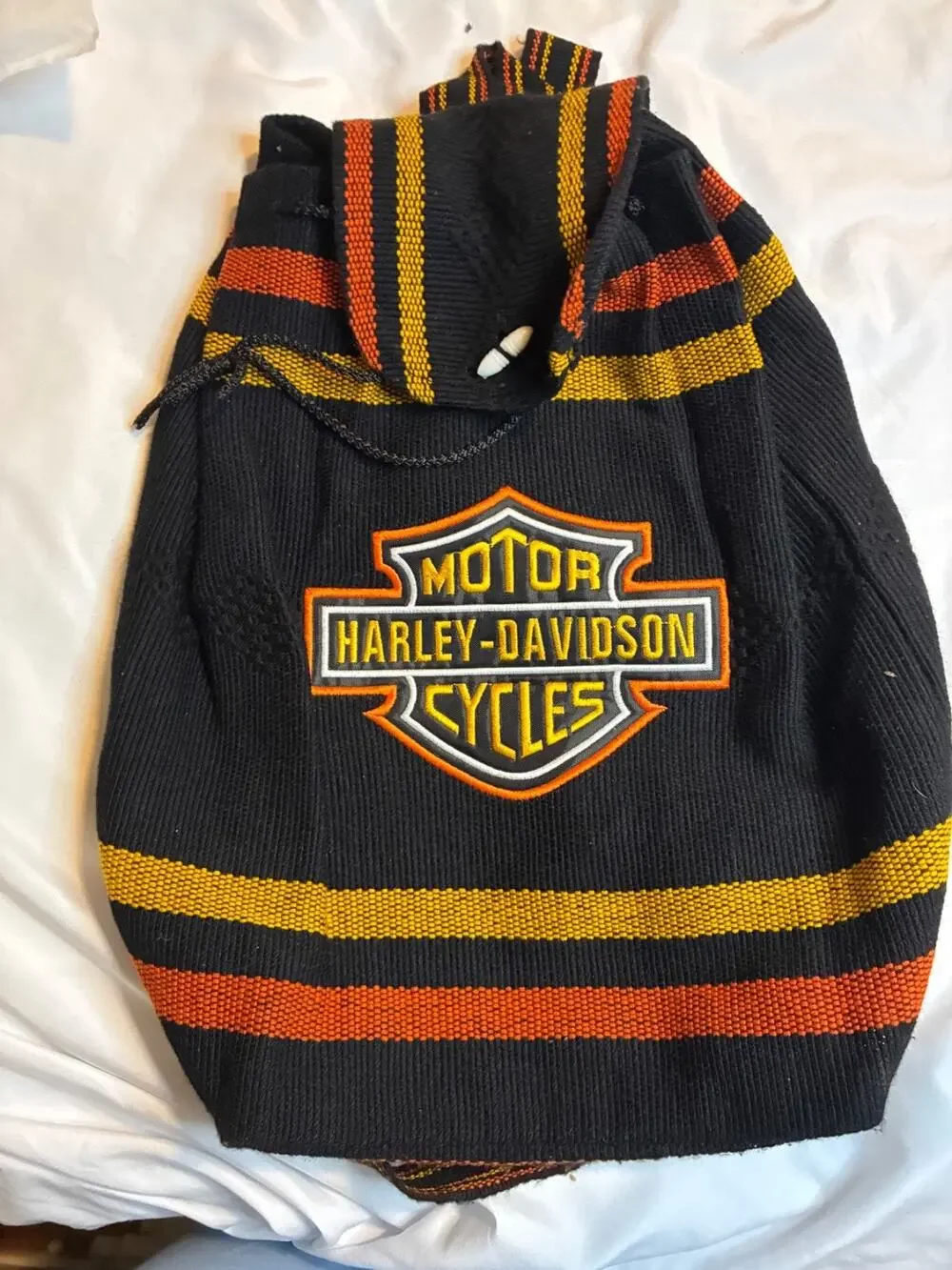 Rare Harley Davidson Motorcycle Woven Backpack / Bag - Excellent